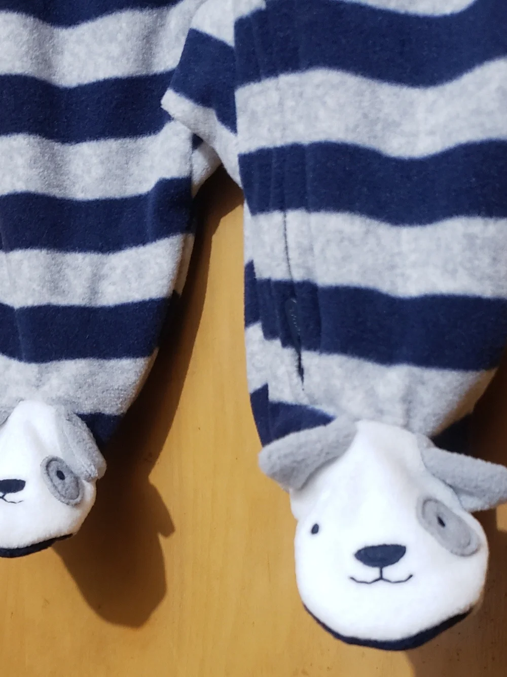 Carter's Navy & Gray Striped Footed One-Piece with Puppy Footies